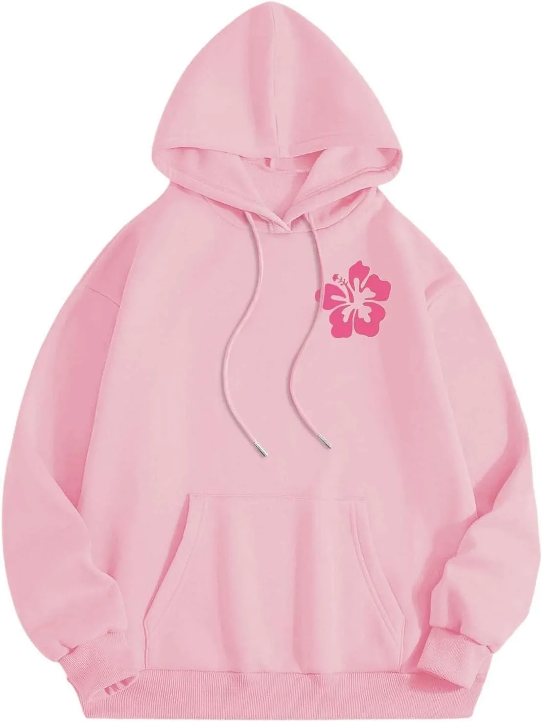 Womens Letter Floral Print Hoodie 2024 Oversized Baggy Trendy Thermal Sweatshirts Cozy Hip Hop Y2K Casual Streetwear