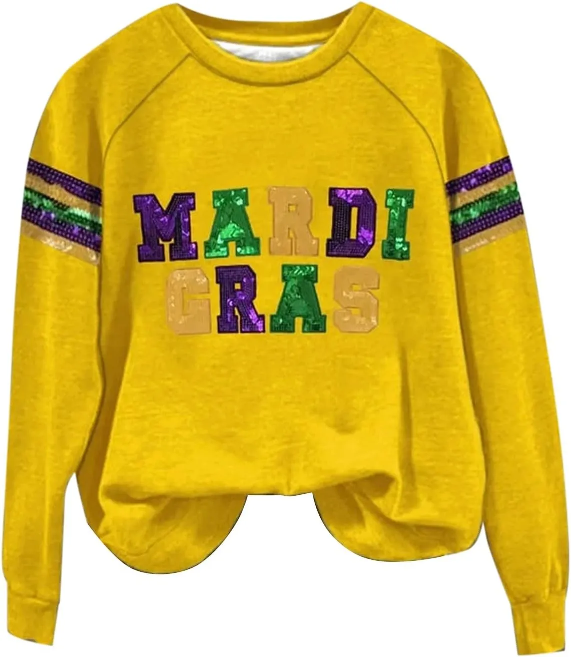 Womens Mardi Gras Sweatshirt Holiday Party Sequin Cozy Printed Trendy Blouse Street Sports Hiking Casual Pullover Top