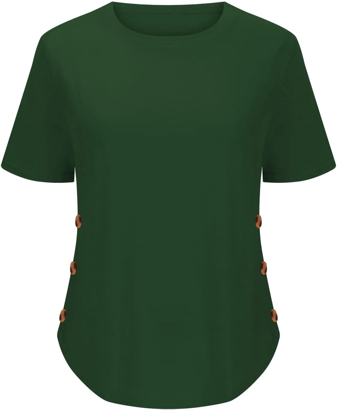 Women's Side Button Trim T-Shirt Dressy Short Sleeve Crewneck Tee Tops Summer Soft Comfy Casual Fitted Blouses