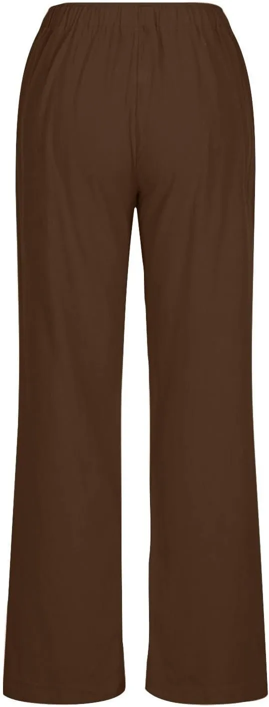 Women's Summer Drawstring Waist Wide Leg Loose Cotton Linen Palazzo Pants Lightweight Straight-Leg Casual Beach Pant