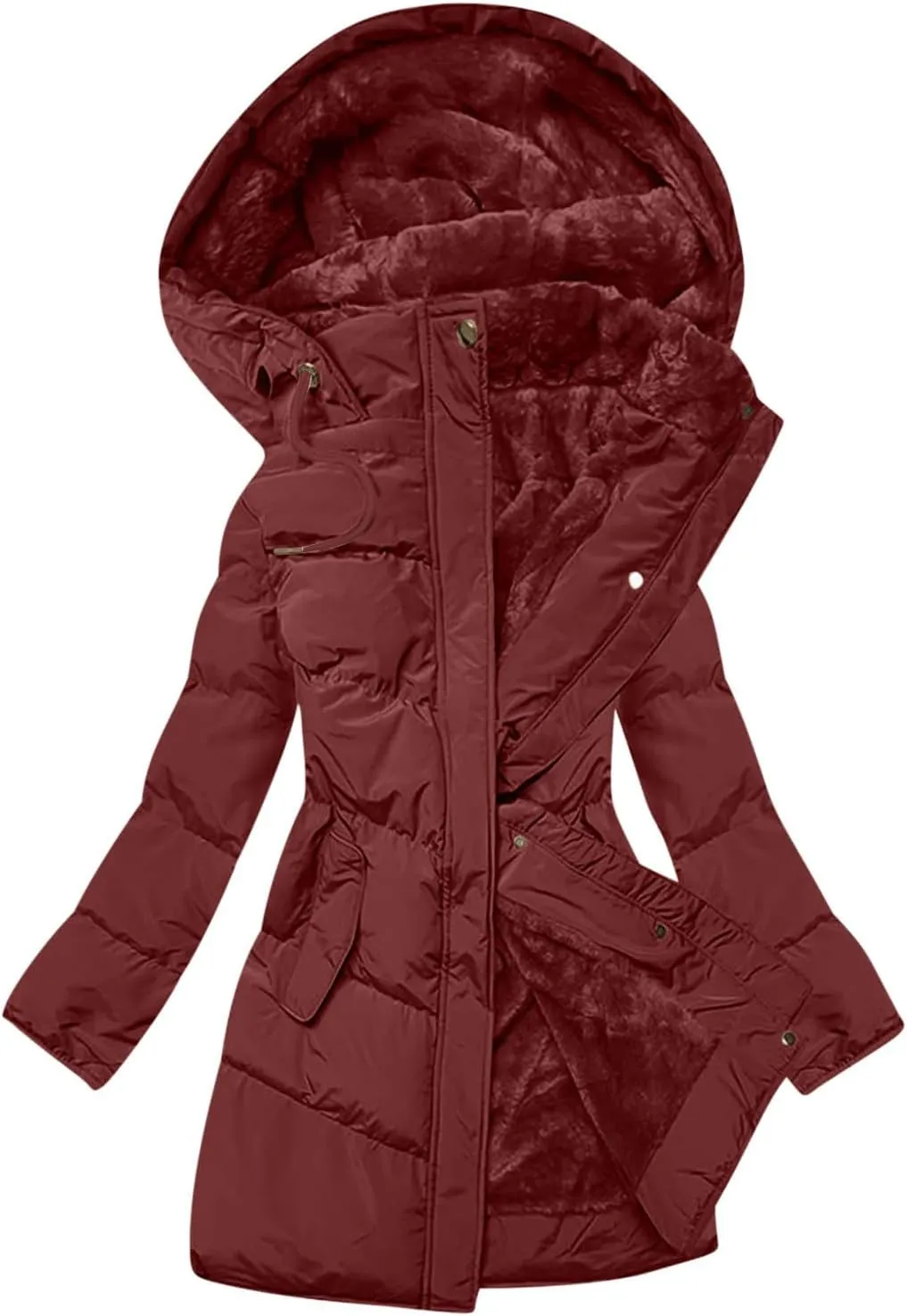 Women's Warm Winter Hooded Coat Down Long Jacket Warm Parka Thicken Puffer Coat with Removable Fur Hood