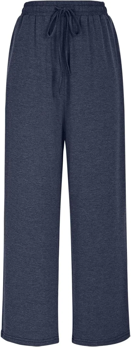 Women's Wide Leg Sweatpants Running Yoga Joggers Pants Loose Comfort Workout Capris with Pocket Baggy Crop