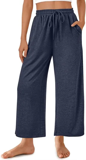 Women's Wide Leg Sweatpants Running Yoga Joggers Pants Loose Comfort Workout Capris with Pocket Baggy Crop