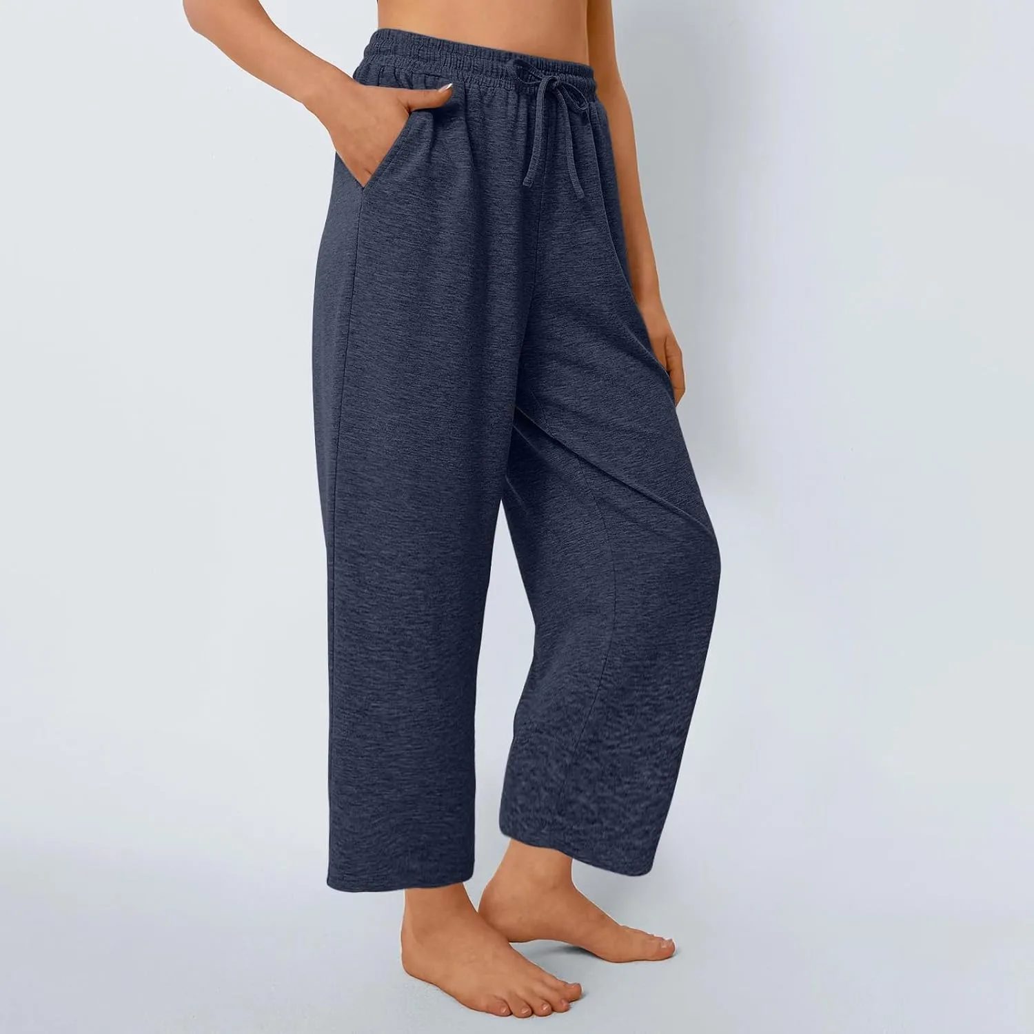 Women's Wide Leg Sweatpants Running Yoga Joggers Pants Loose Comfort Workout Capris with Pocket Baggy Crop