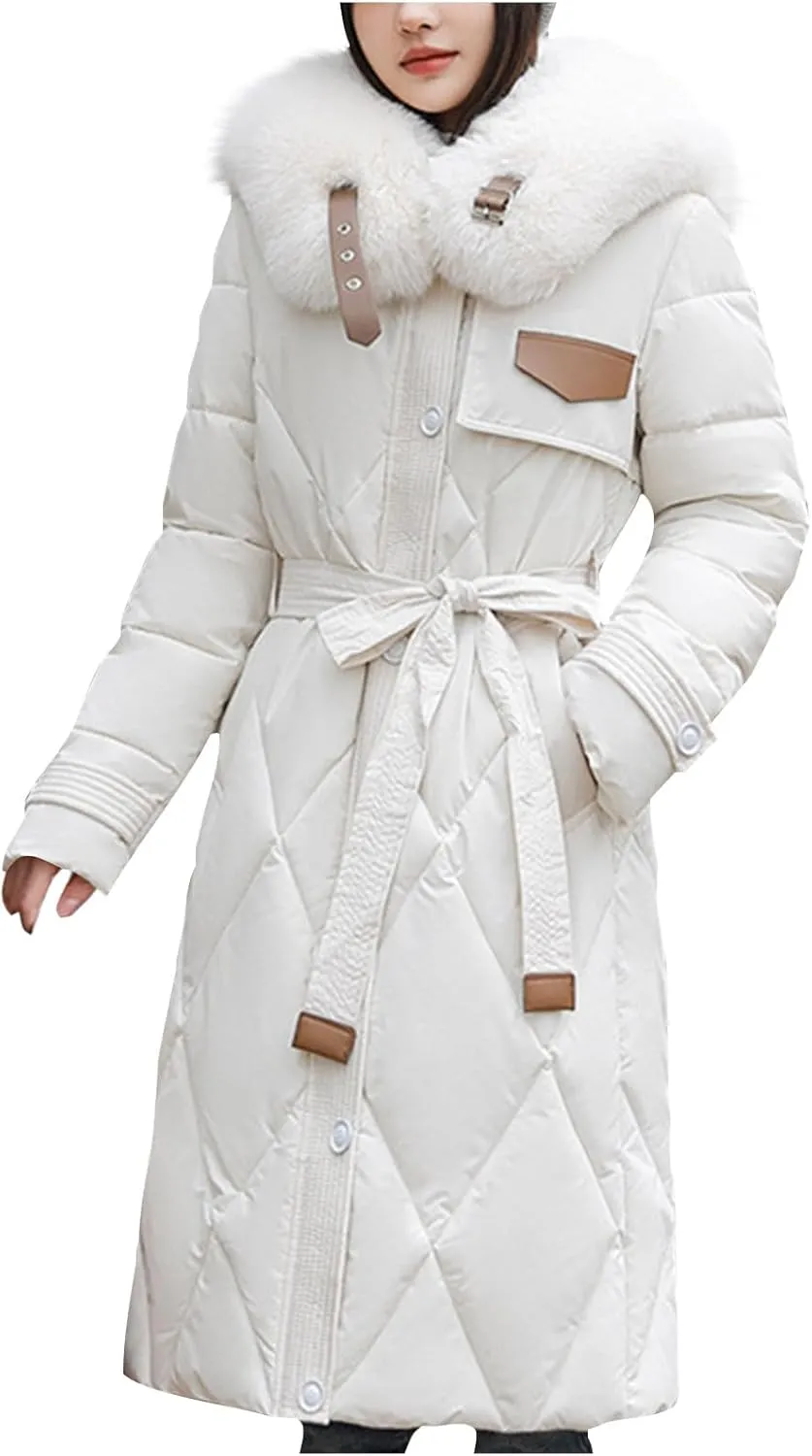 Womens Winter Coats Faux Fur Collar Warm Long Puffer Jackets Thicken Warm Outerwear Down Coats Parkas Quilted Jackets