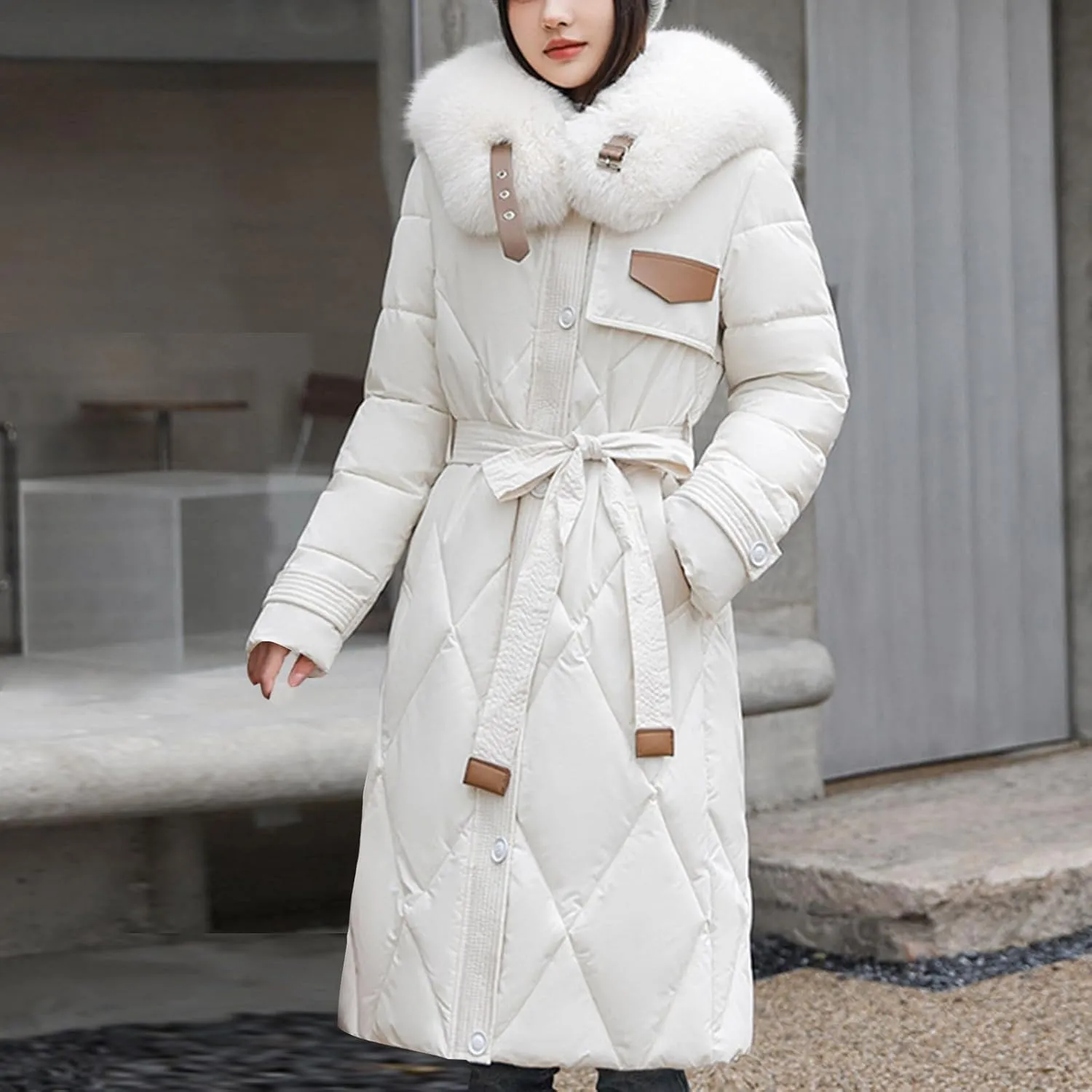 Womens Winter Coats Faux Fur Collar Warm Long Puffer Jackets Thicken Warm Outerwear Down Coats Parkas Quilted Jackets