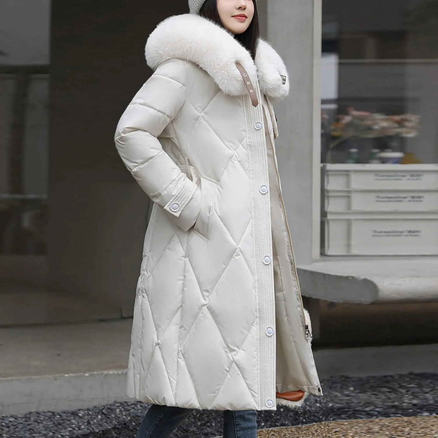 Womens Winter Coats Faux Fur Collar Warm Long Puffer Jackets Thicken Warm Outerwear Down Coats Parkas Quilted Jackets