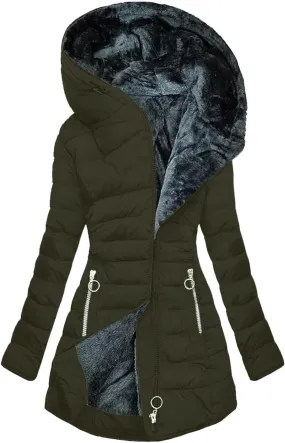 Womens Winter Coats Fleece Lined Thicken Puffer Jacket with Hood Zipper Pockets Long Warm Soft 2024 Trendy Overcoat