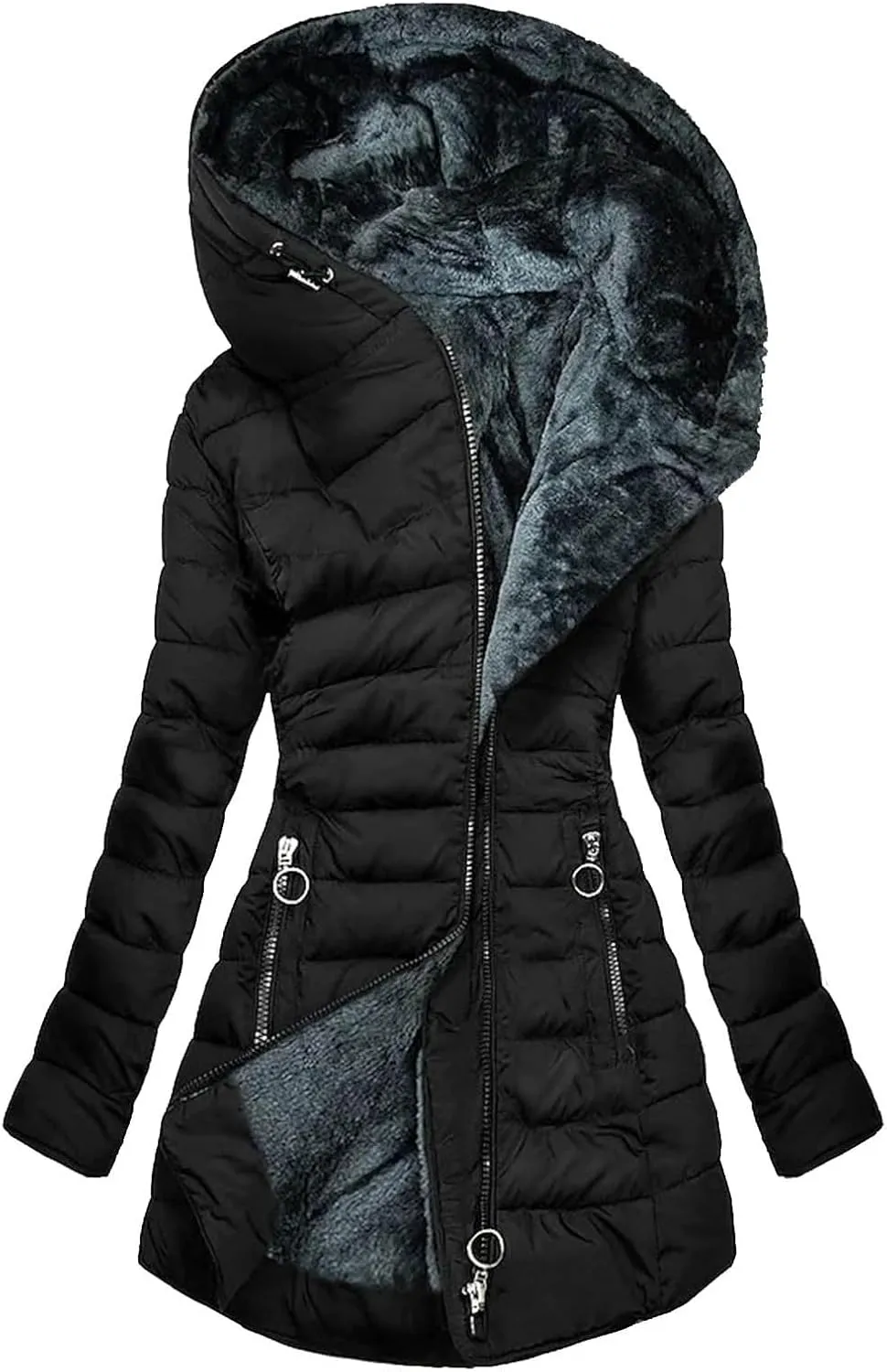 Womens Winter Coats Fleece Lined Thicken Puffer Jacket with Hood Zipper Pockets Long Warm Soft 2024 Trendy Overcoat