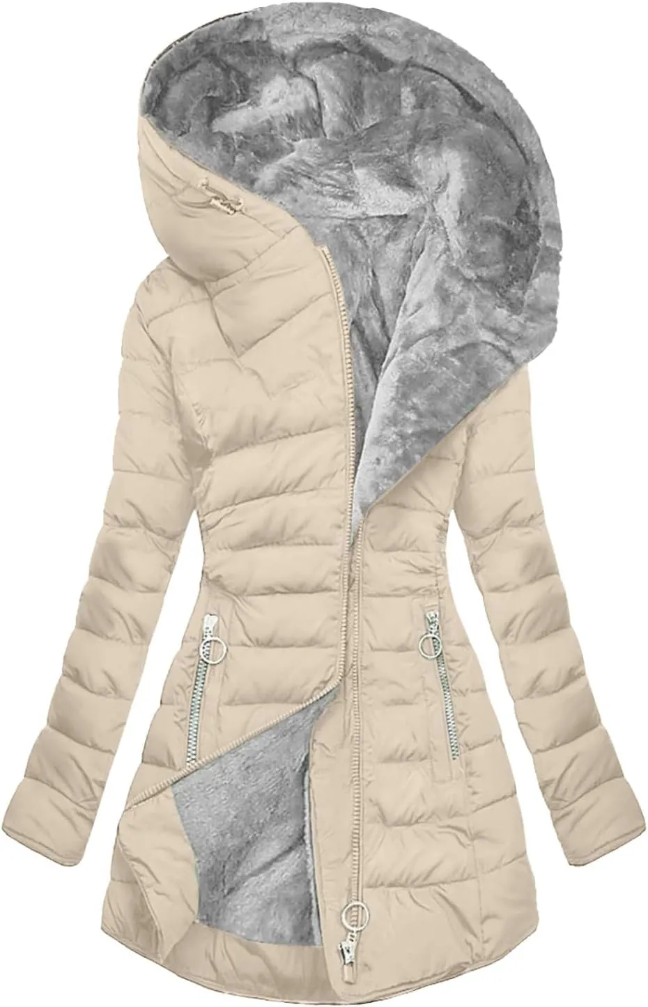 Womens Winter Coats Fleece Lined Thicken Puffer Jacket with Hood Zipper Pockets Long Warm Soft 2024 Trendy Overcoat