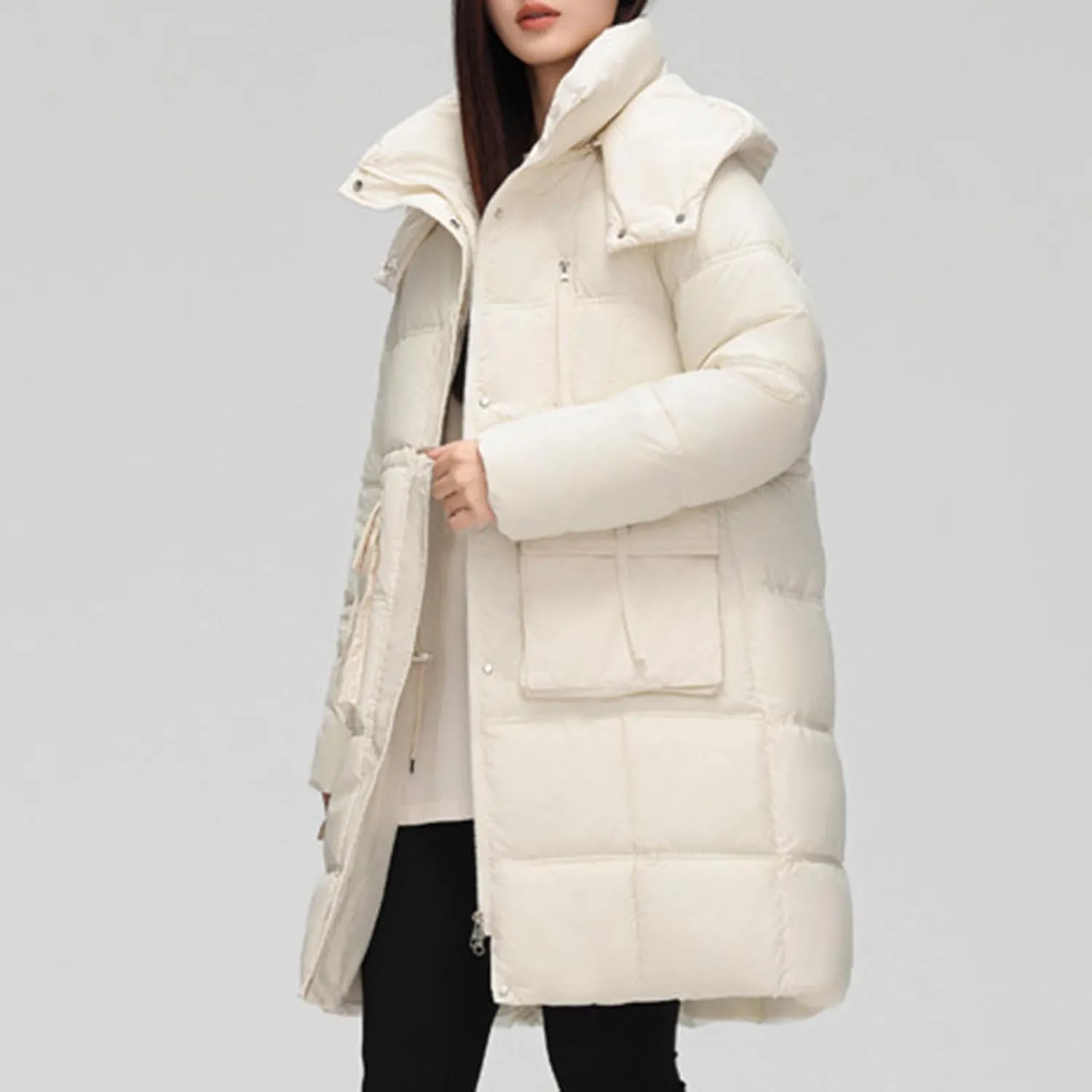 XUNRYAN Winter Down Coats for Women Warm Puffer Jackets Hooded Thicken Warm Parka Anorak Windbreaker Ski Overcoat Pockets