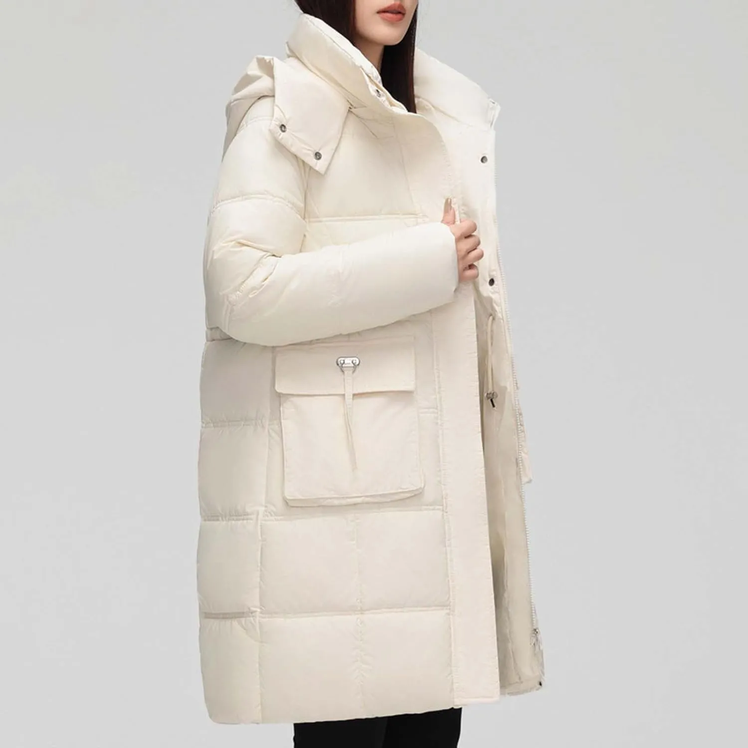 XUNRYAN Winter Down Coats for Women Warm Puffer Jackets Hooded Thicken Warm Parka Anorak Windbreaker Ski Overcoat Pockets