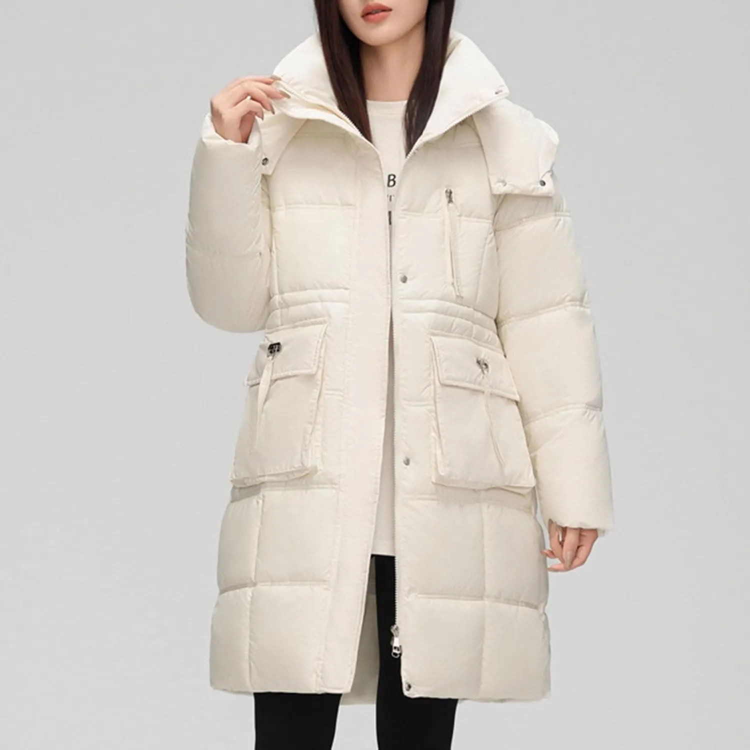 XUNRYAN Winter Down Coats for Women Warm Puffer Jackets Hooded Thicken Warm Parka Anorak Windbreaker Ski Overcoat Pockets